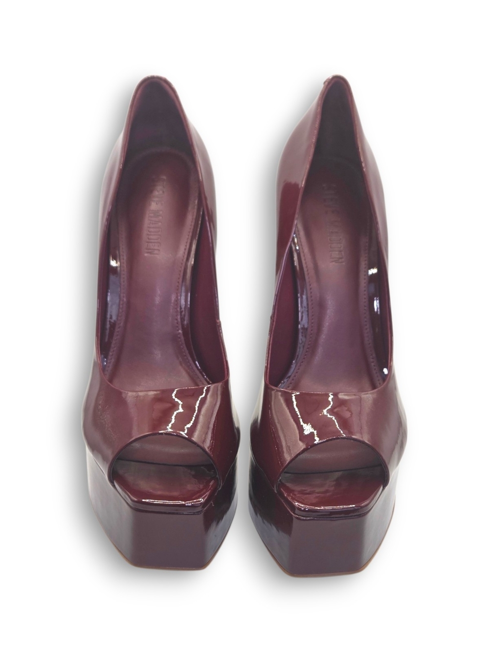 Steve Madden Ives Patent Garnet Red Leather Peep Toe Platform Stiletto Pumps - Picture 5 of 11